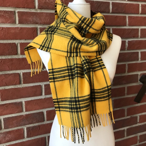 Vintage Accessories - VINTAGE YELLOW BLACK CASHMERE FRINGE SCARF